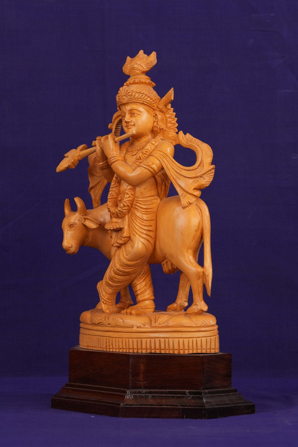 Image of Wooden Lord Krishna Sculpture
